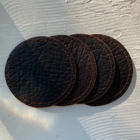 Textured Brown Leather Coasters. Handmade. - Picture 3 of 3
